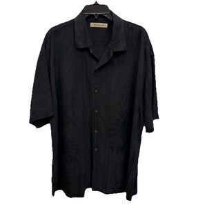 Tommy Bahama Silk Camp Shirt Men XXL Black Floral Short Sleeve Button Hawaiian